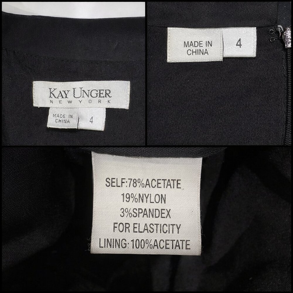 Kay Unger Portrait Women 4 Black Satin Sheath Dress V-Neck Evening Glam Chic - Picture 6 of 9